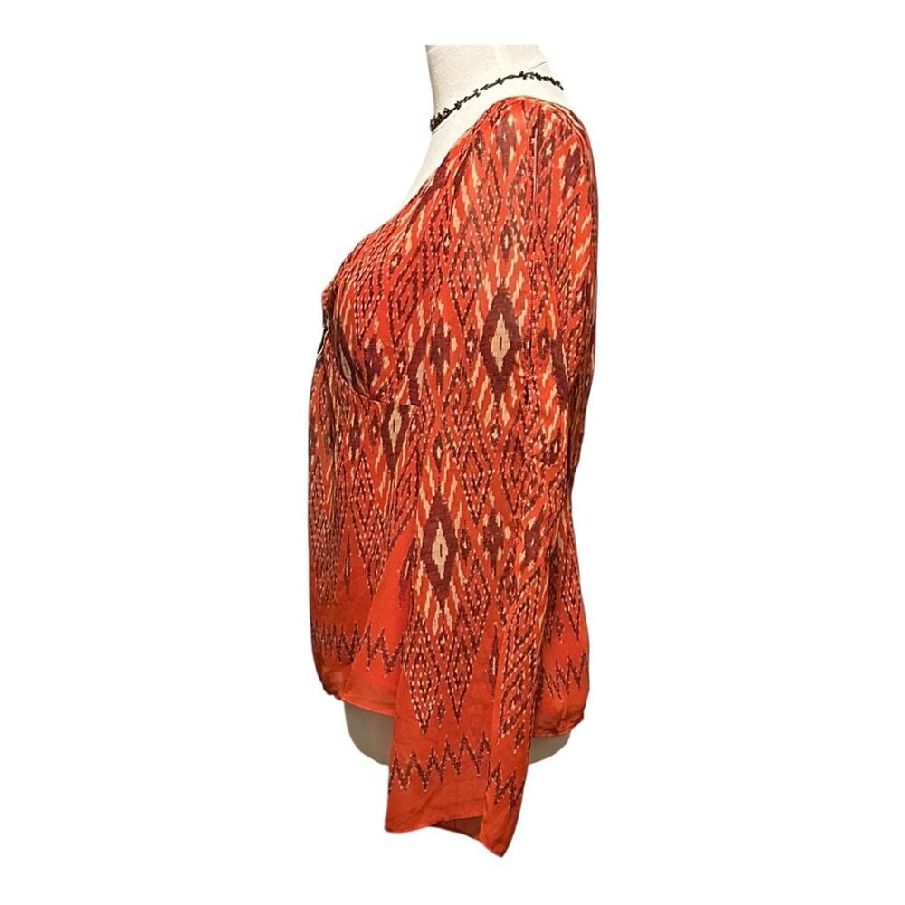 Bandolino Red Flowy Boho Patterned Blouse Size 12P - Picture 2 of 9